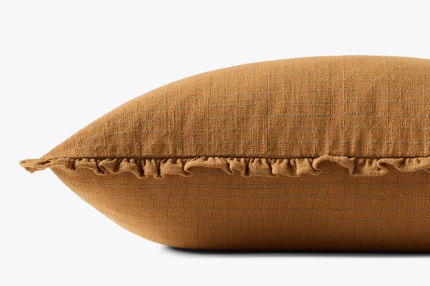 Dinah Grid Clay Ruffle edge Lumbar Pillow by Loloi