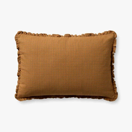 Dinah Grid Clay Ruffle edge Lumbar Pillow by Loloi