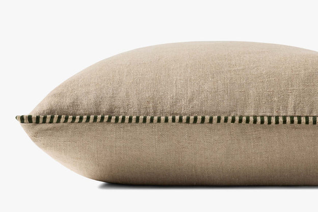 Green Striped Flange Beige Pillow by Loloi
