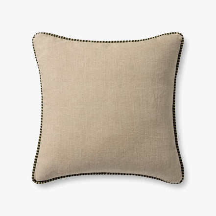 Green Striped Flange Beige Pillow by Loloi