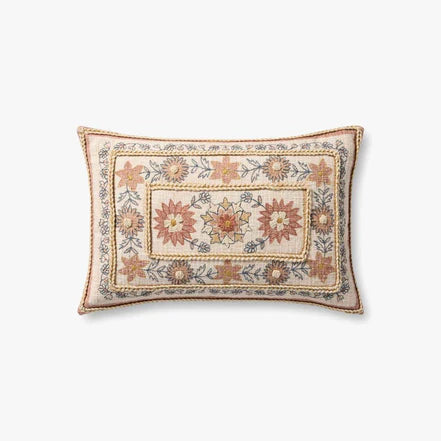 Floral Embroidered Pillow by Loloi | Dusty Red