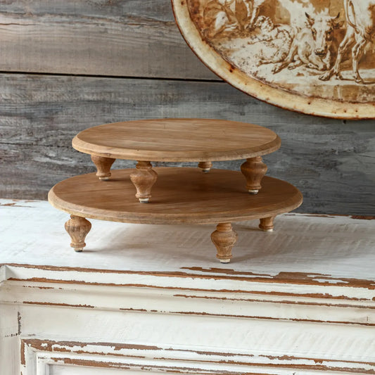 Round Wood Footed Serving Tray