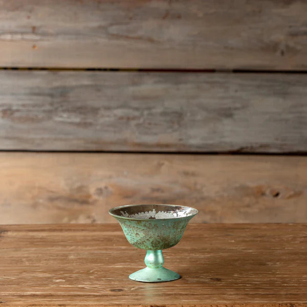 Antique Seafoam Green Etched Compote