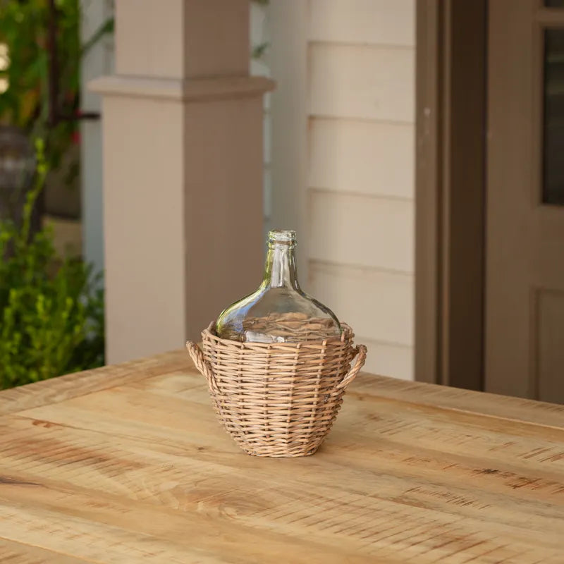 Glass Vineyard Bottle Vase with Basket