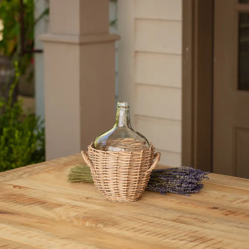 Glass Vineyard Bottle Vase with Basket