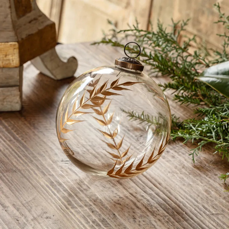 Gold Etched Laurel Glass Ornament