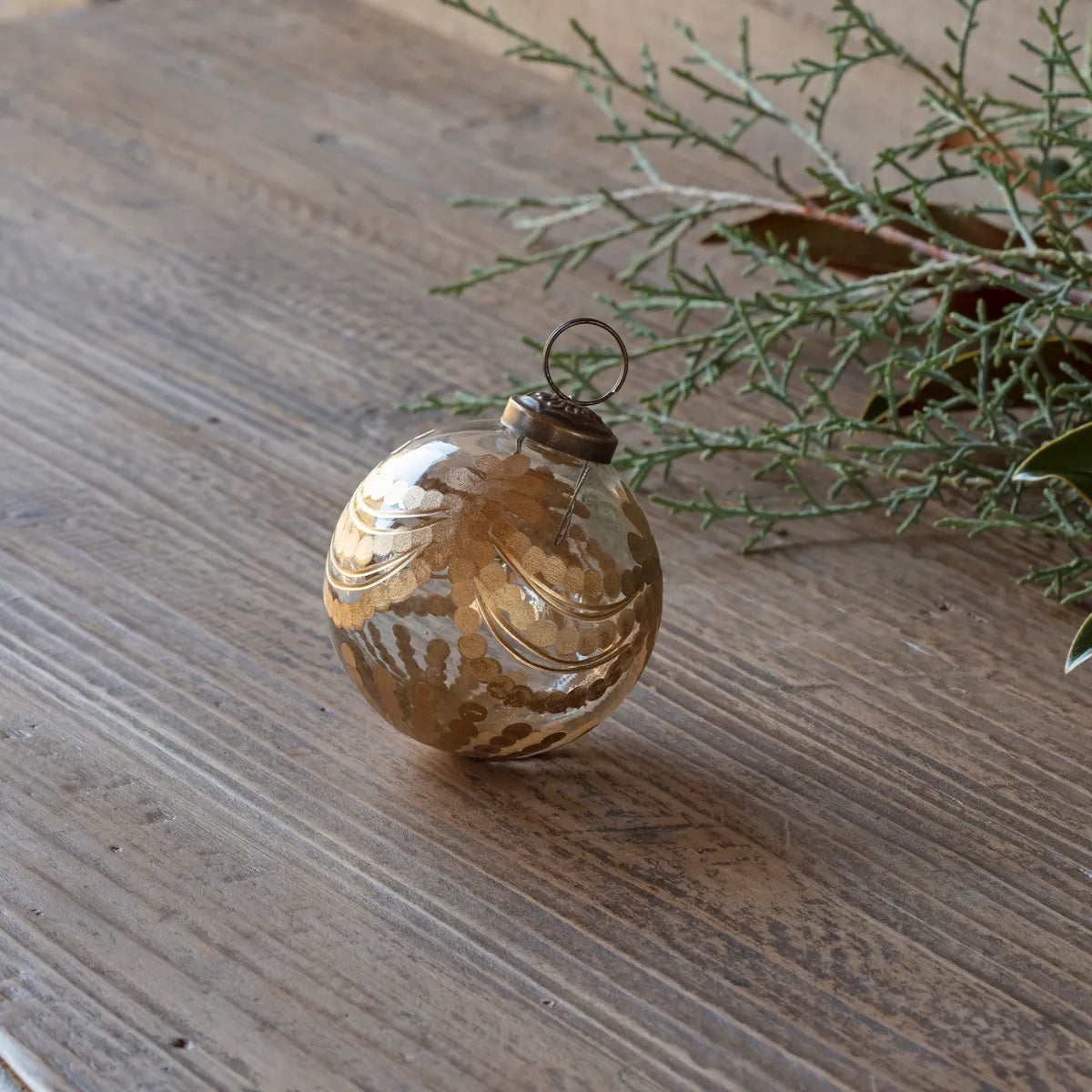 Etched Golden Garland Glass Ornament