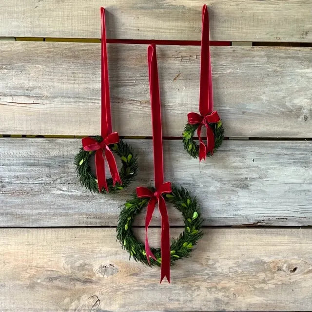 Boxwood Wreath w/ Burgundy Ribbon