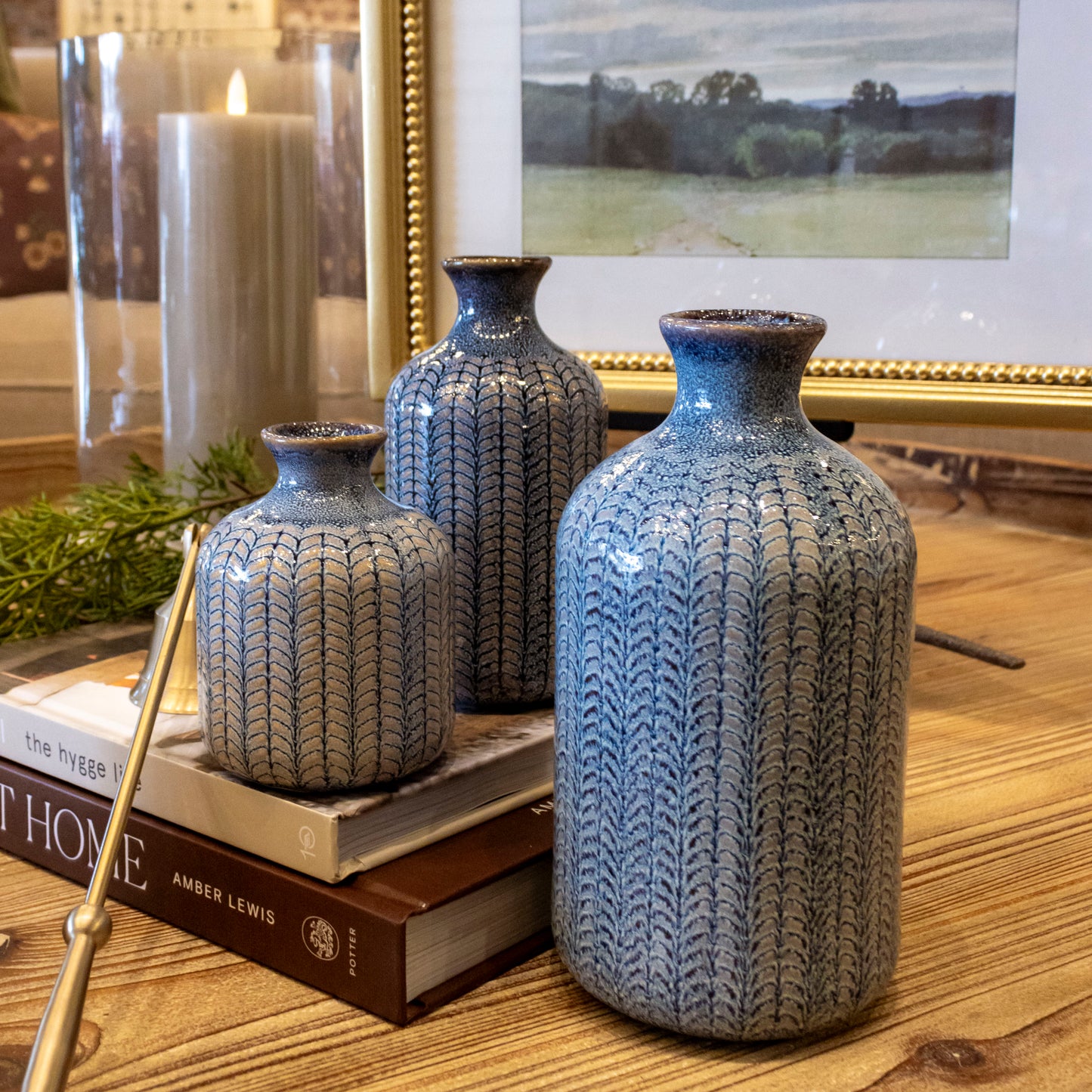 Embossed Stoneware Vases with Glaze