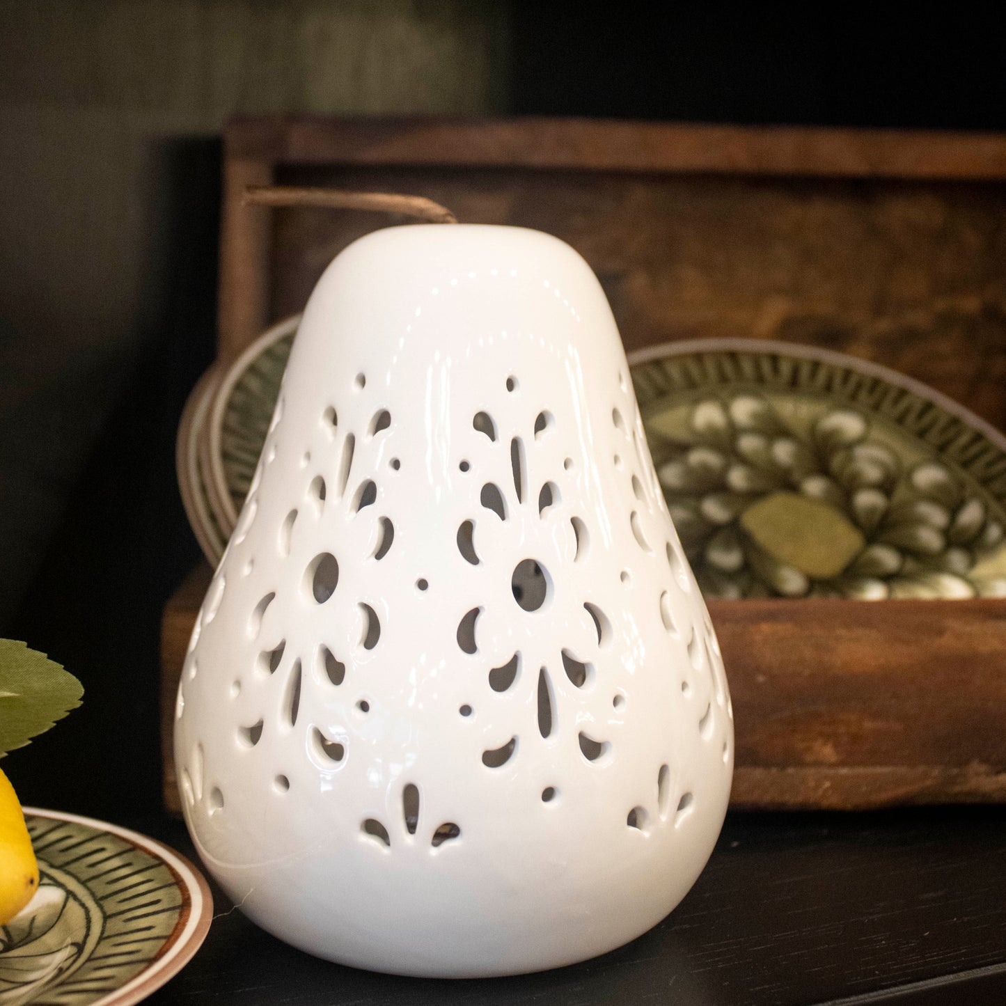 White Ceramic LED Pear
