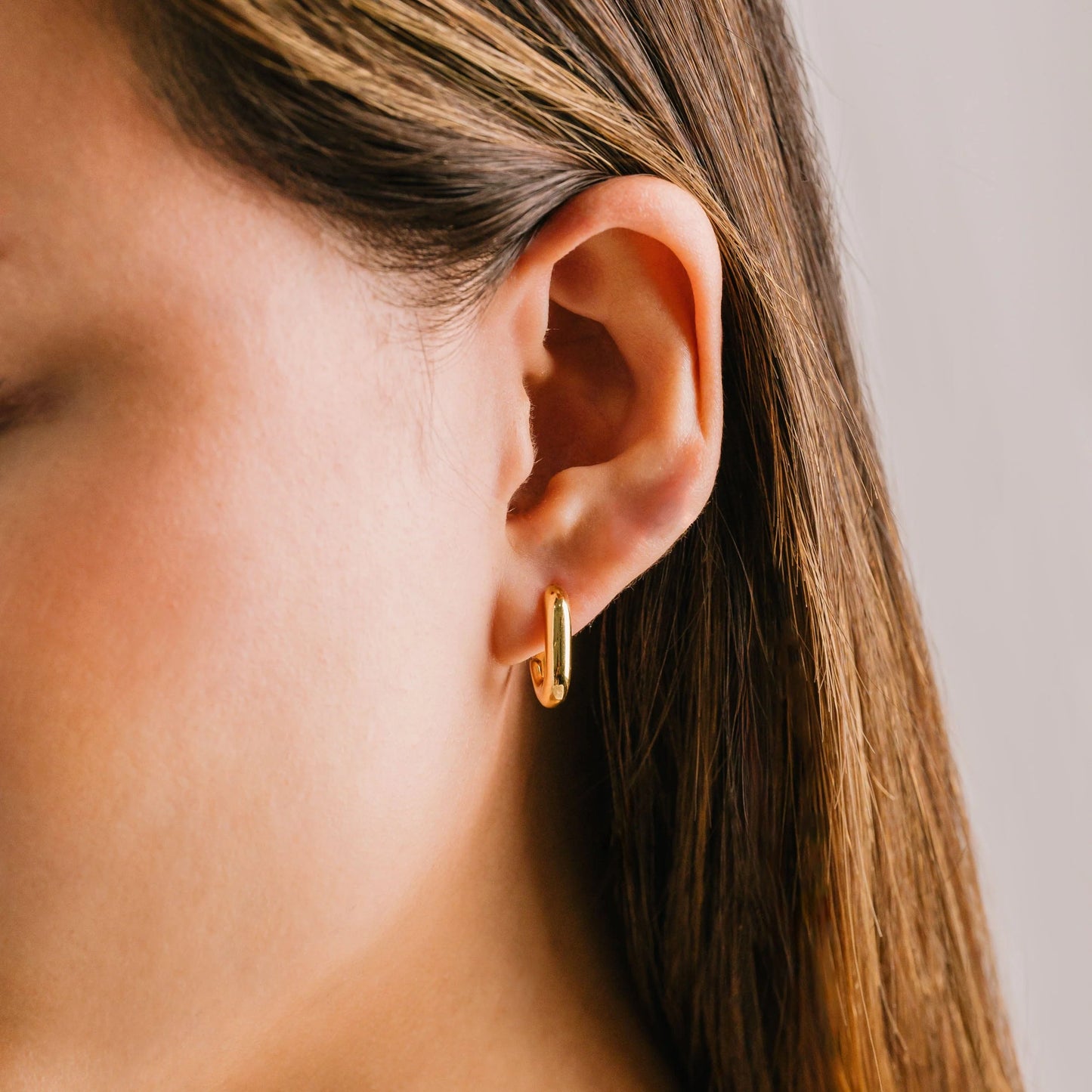 Small Paperclip Puff Hoop Gold Earrings Pair