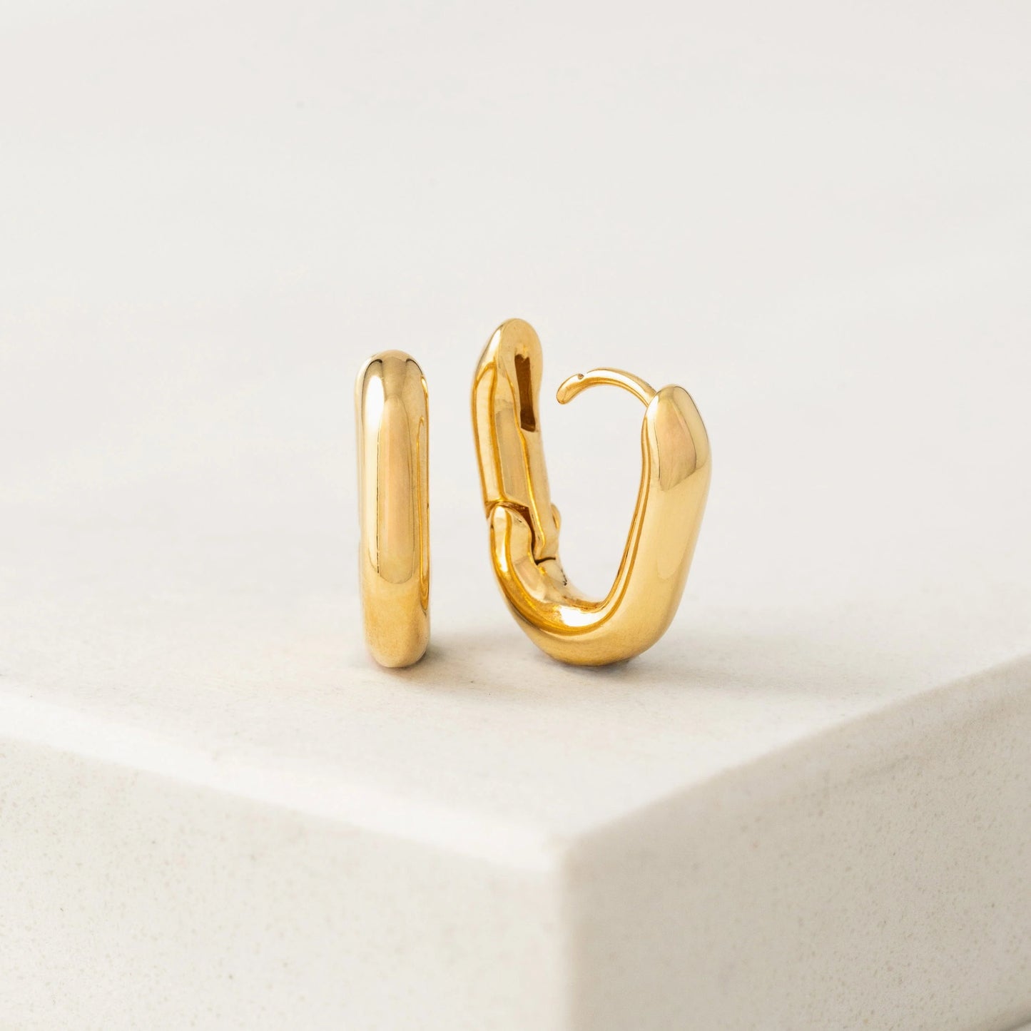 Small Paperclip Puff Hoop Gold Earrings Pair