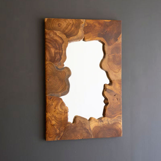 Live Edge Teakwood Framed Puzzle Mirror