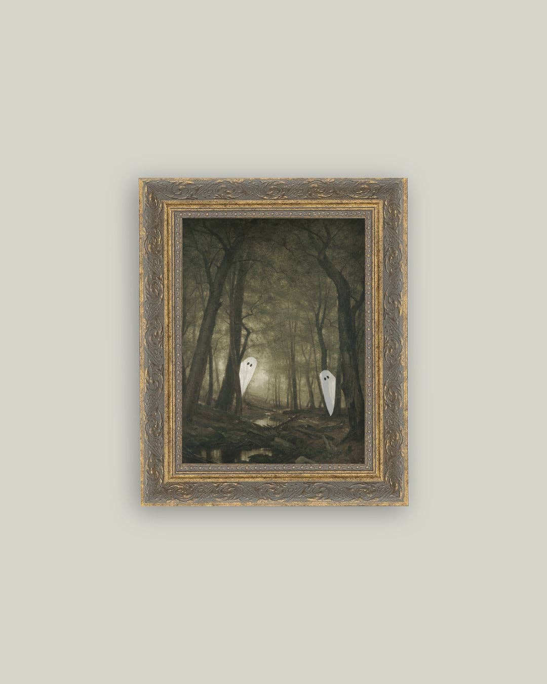 Peeking Ghost Framed Antique Style Art