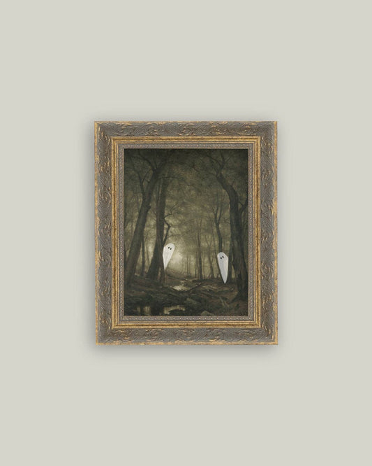 Peeking Ghost Framed Antique Style Art