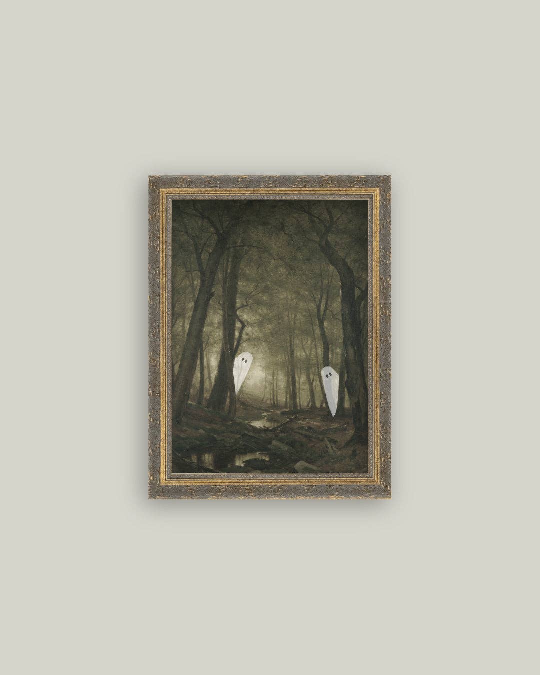 Peeking Ghost Framed Antique Style Art