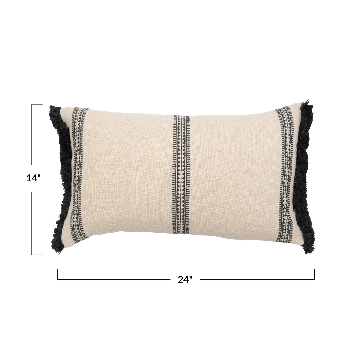 Cotton Slub Lumbar Pillow w/ Embroidered Stripes & Fringe