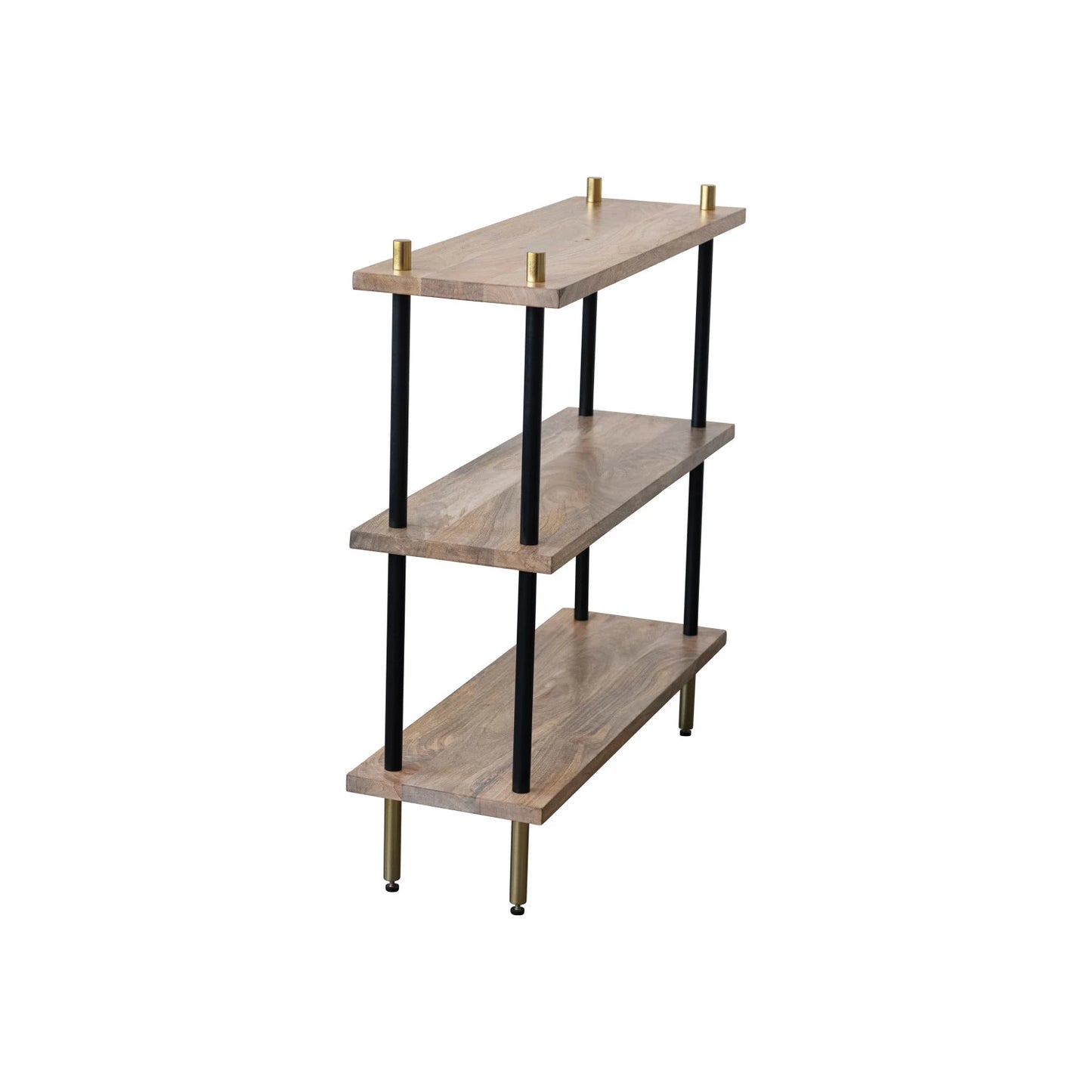 Mango Wood & Metal 3-Tier Shelf w/ Brass Finish Legs