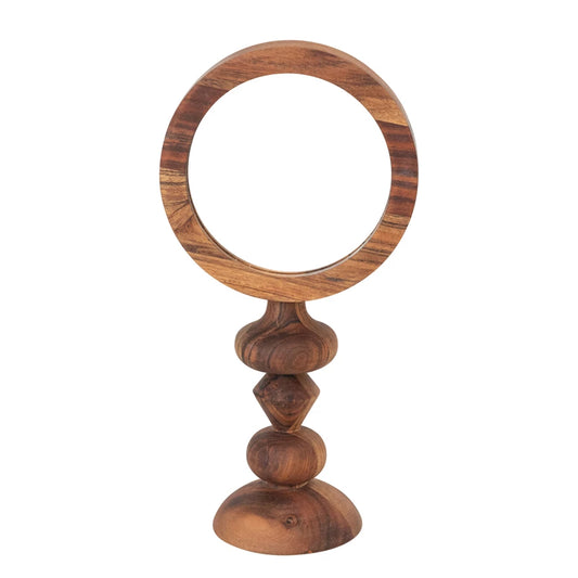 Acacia Wood Vanity Mirror with Carved Base