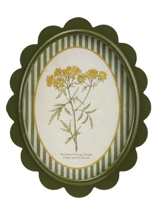 Green Scalloped Framed Artwork with Flowers & Stripes