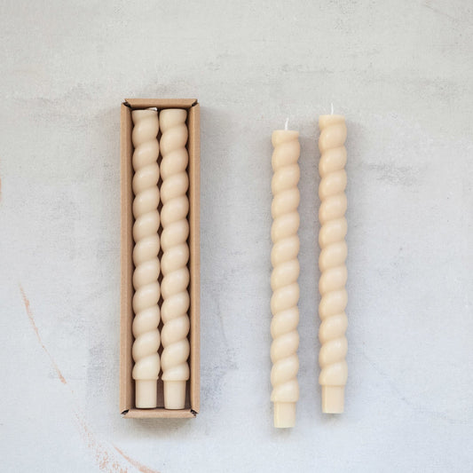 Pair of Unscented Twisted Taper Candles | Cream