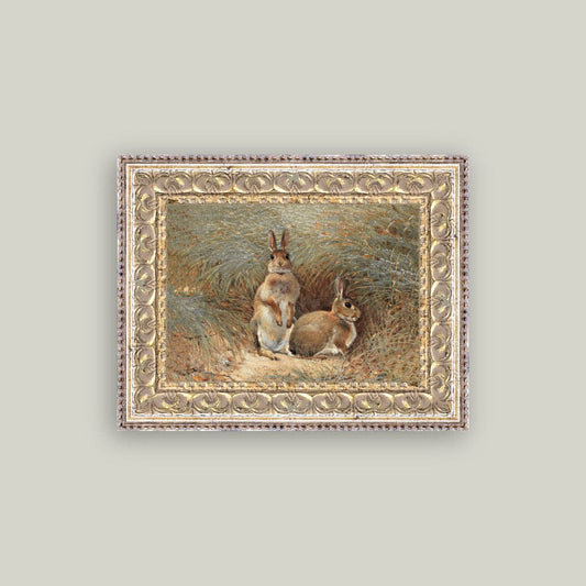 Bunnies Framed Antique Art