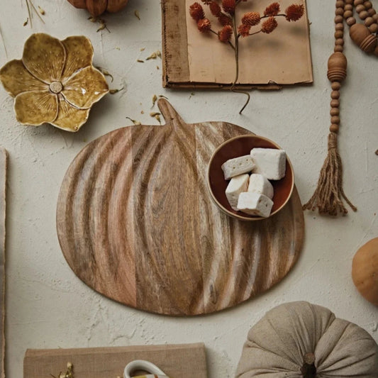 Mango Wood Pumpkin-Shaped Cheese/Serving Board