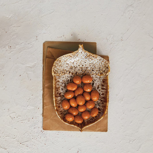 Stoneware Acorn Shaped Plate w/ Reactive Glaze