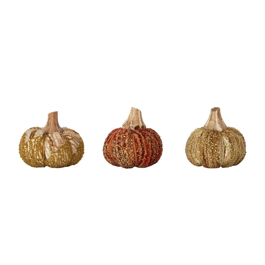 Handmade Cotton, Fabric Chenille & Mango Wood Pumpkin