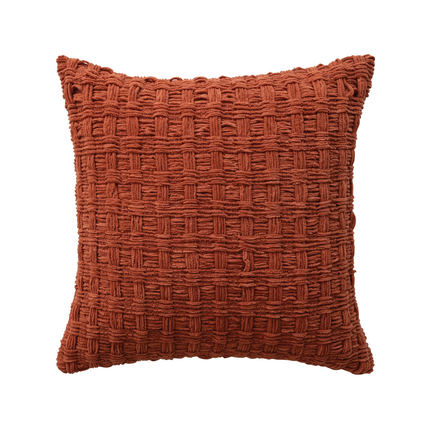 Square Rust Woven Chenille Waffle Weave Pillow
