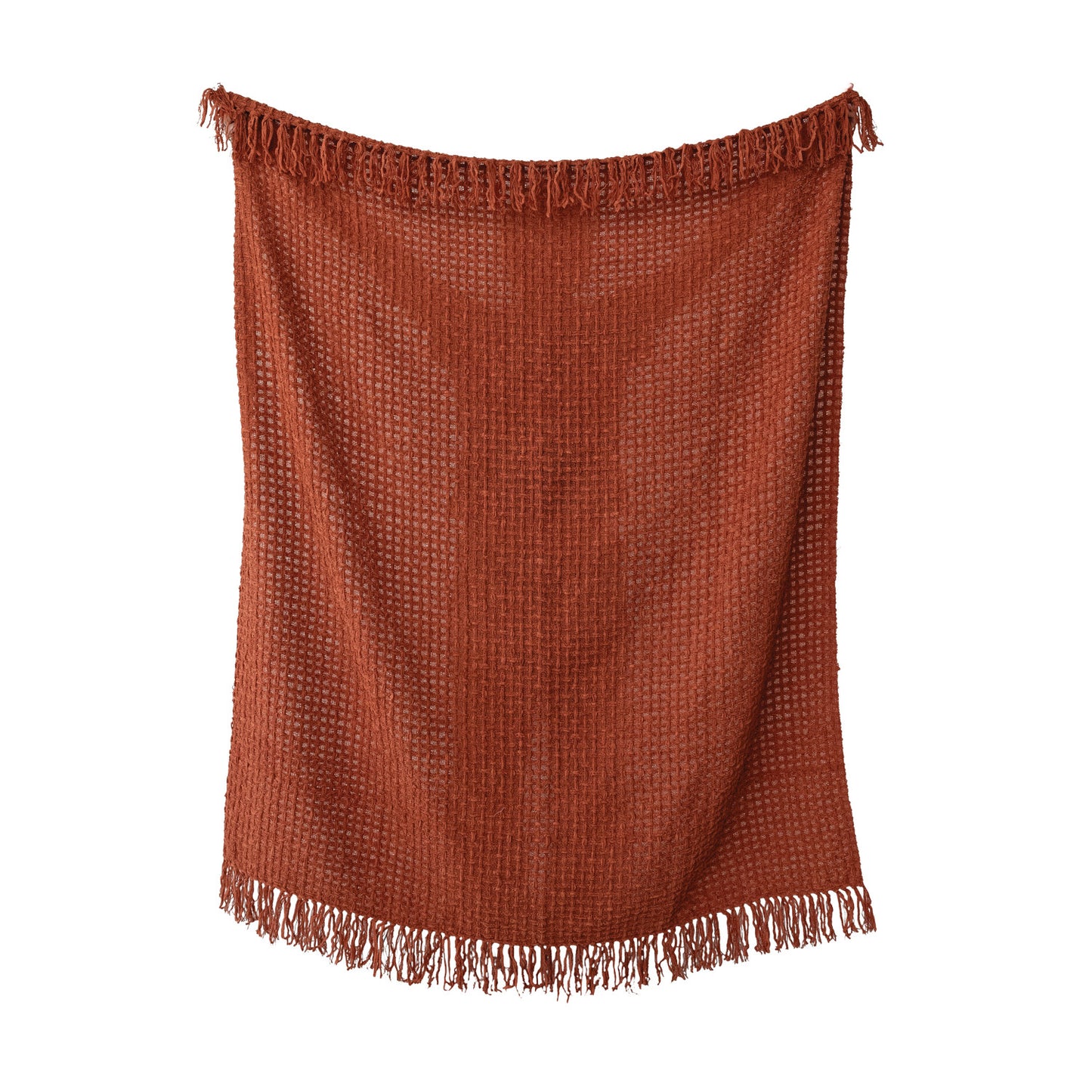 Rust Woven Chenille Waffle Weave Throw w/ Fringe