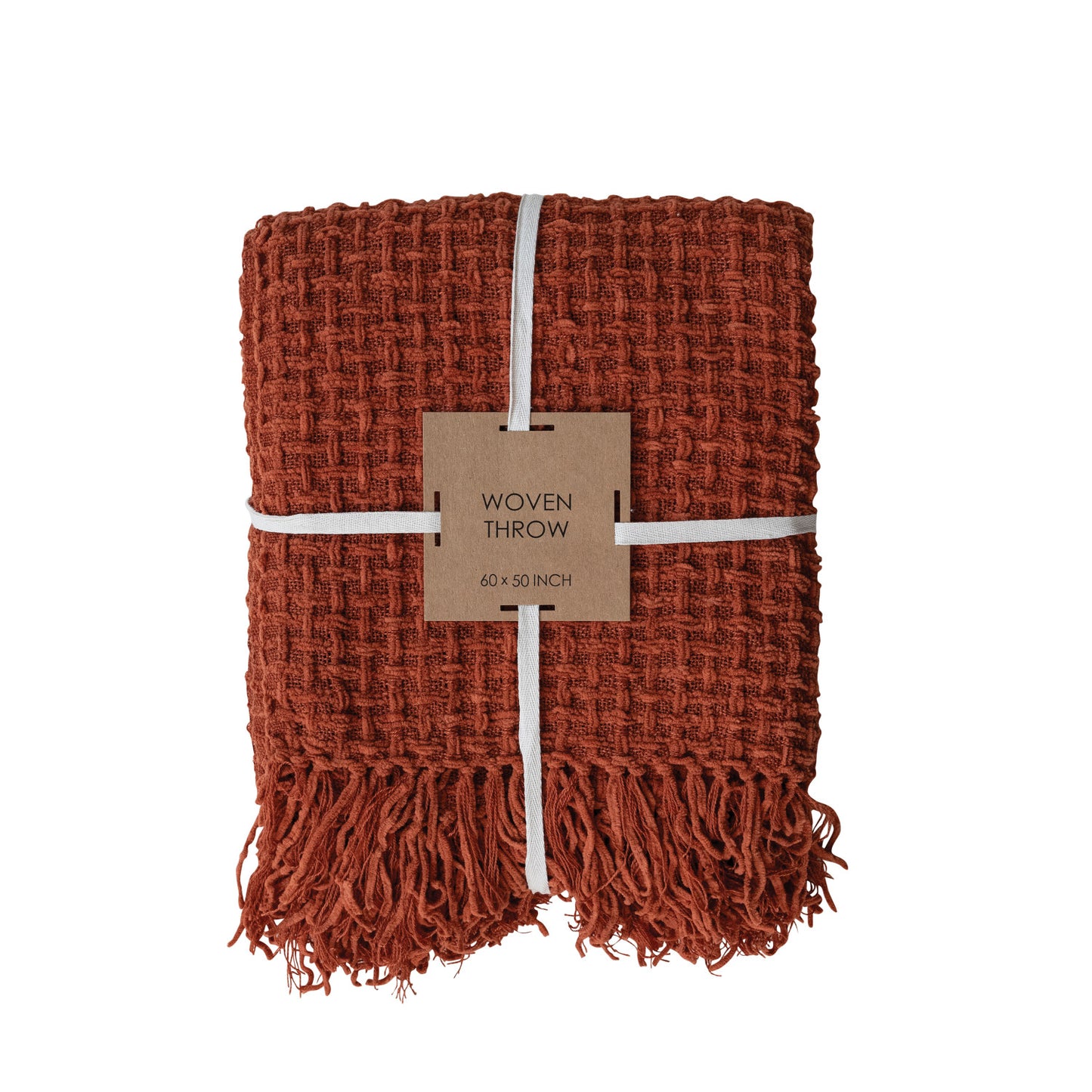 Rust Woven Chenille Waffle Weave Throw w/ Fringe