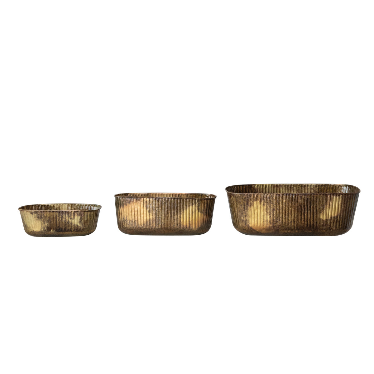 Metal Pleated Planters, Antique Brass Finish
