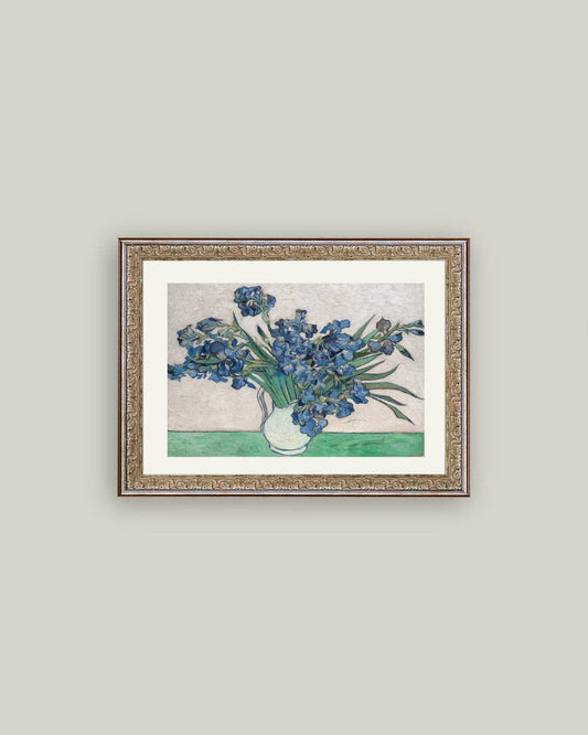 Blue Irises in Vase Framed Antique Art