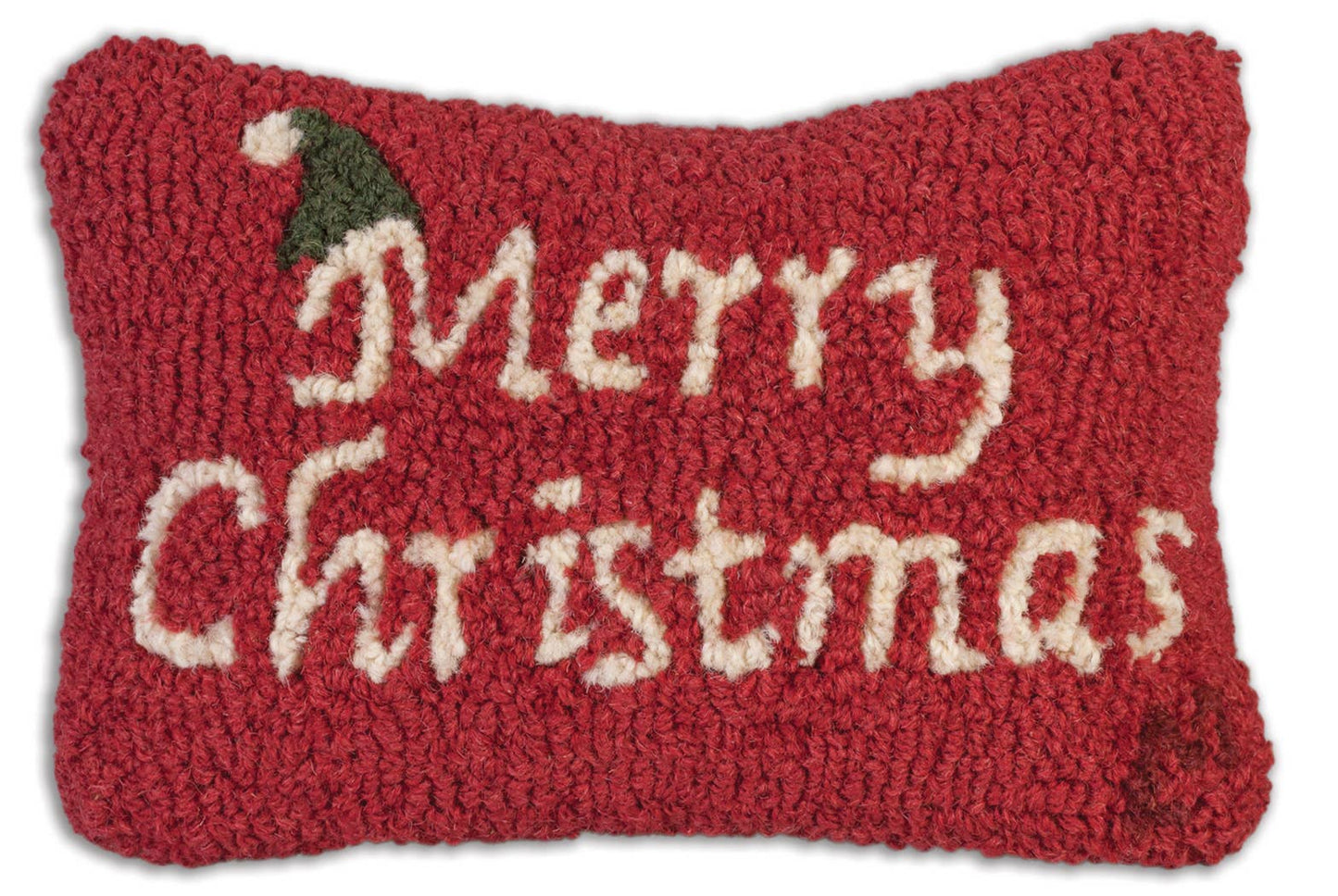 Red Merry Christmas Hand Hooked Pillow