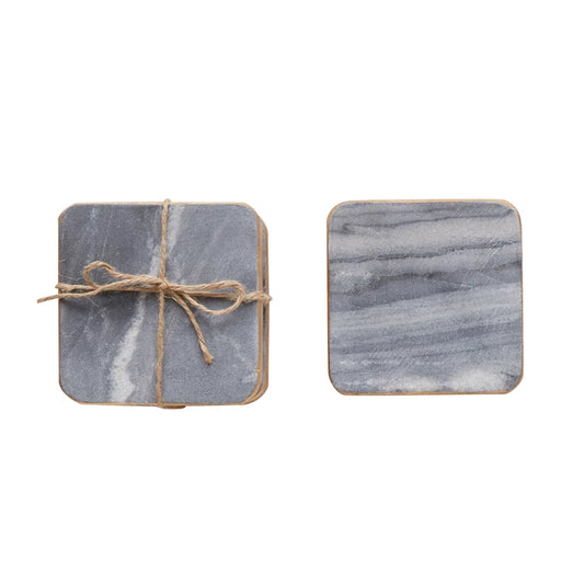 Marble Grey Coasters with Gold Edge, Set of 4