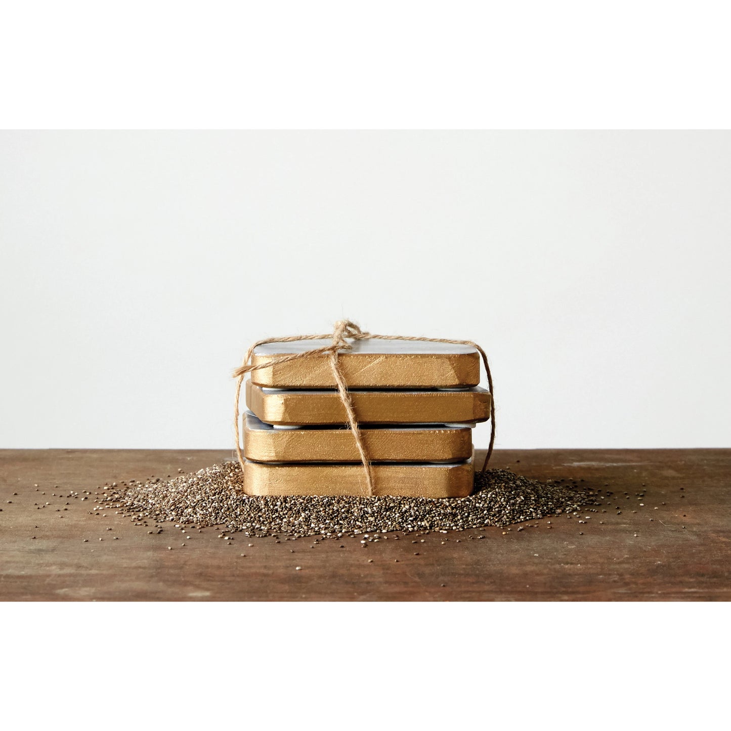 Marble Grey Coasters with Gold Edge, Set of 4