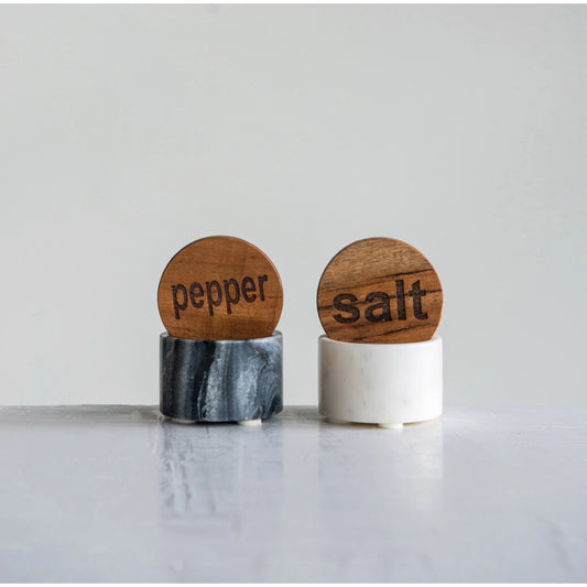 Salt and Pepper Marble Container Sets with Wood Lid