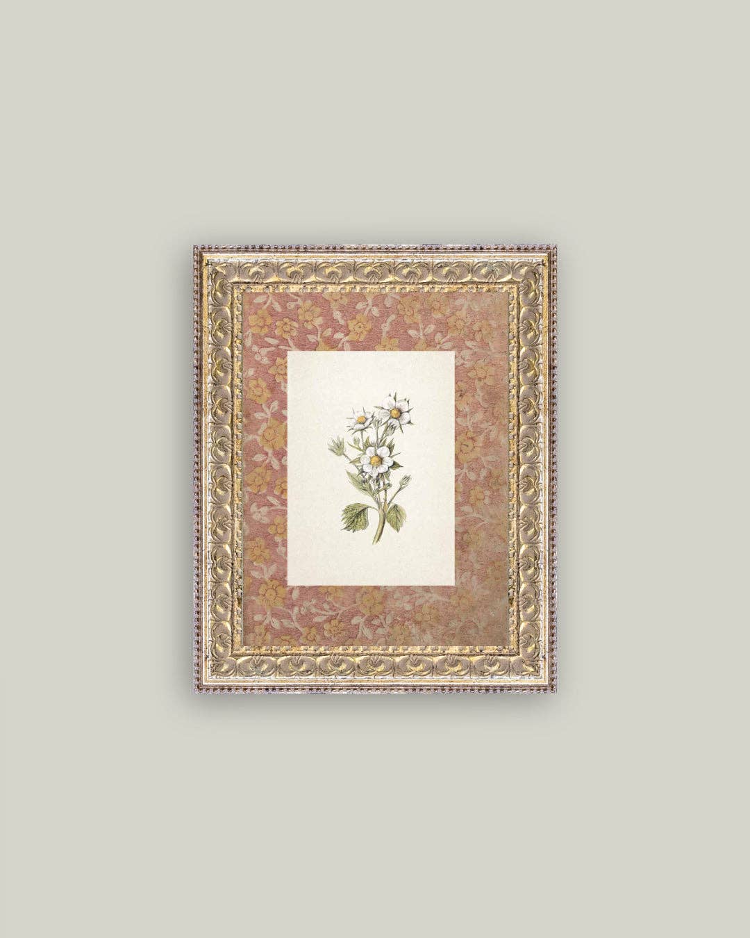 Daisies on Pattern Framed Antique Art
