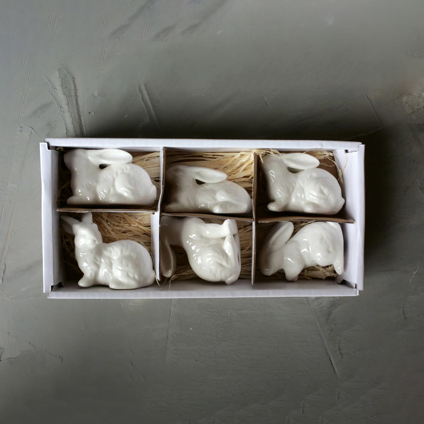 Ceramic White Bunnies, Boxed Set of 6
