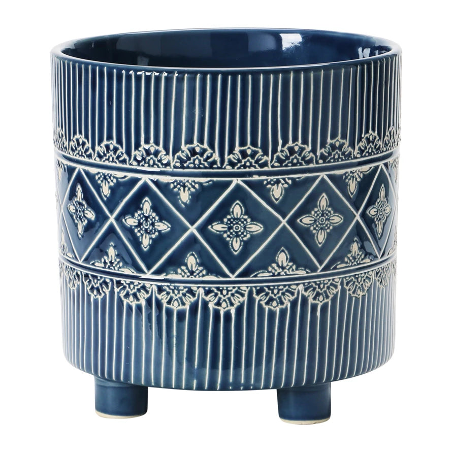Stoneware Footed Planter with Pattern