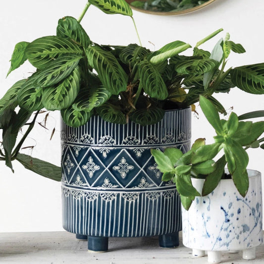 Stoneware Footed Planter with Pattern