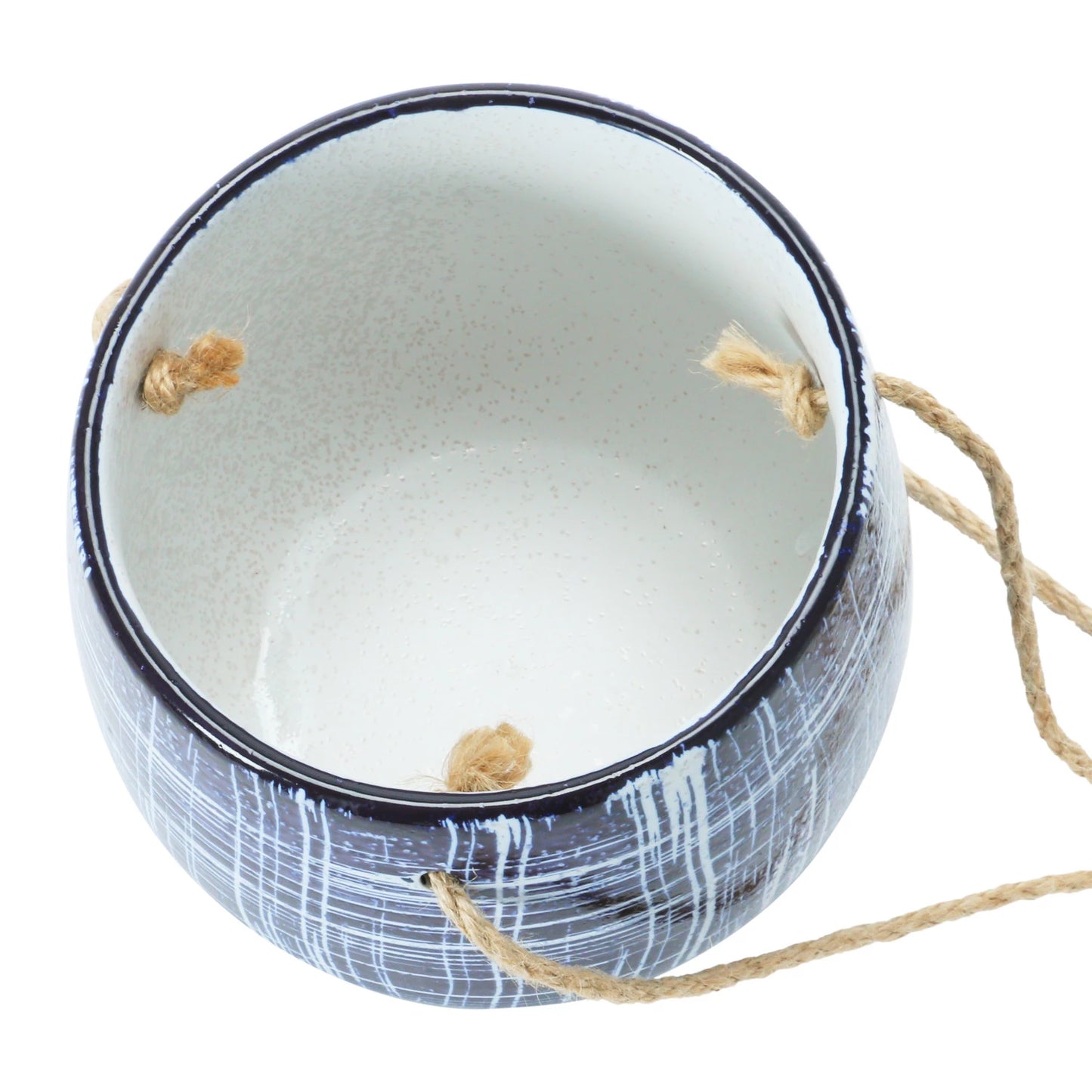 Stoneware Planter with Pattern and Jute Hanger