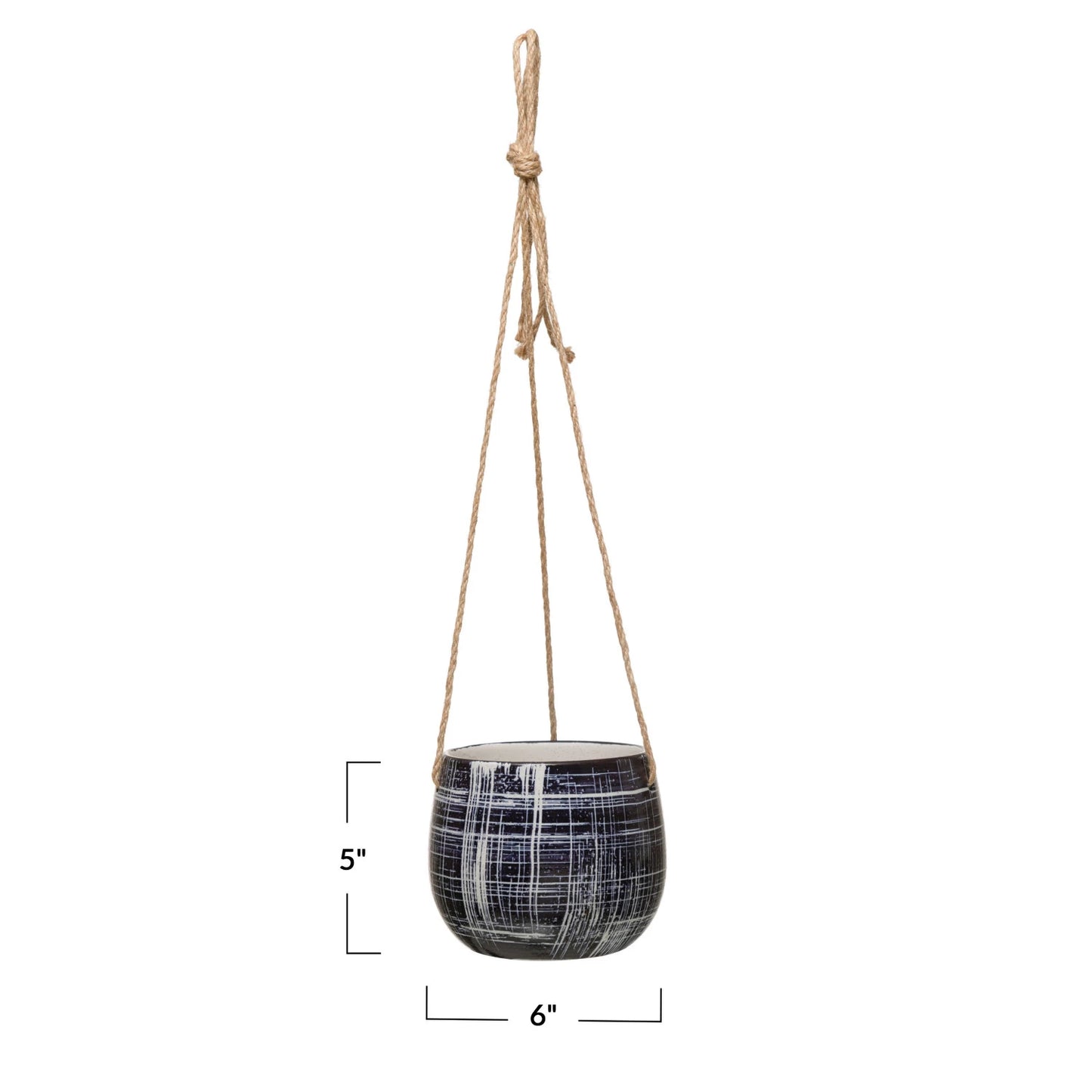 Stoneware Planter with Pattern and Jute Hanger