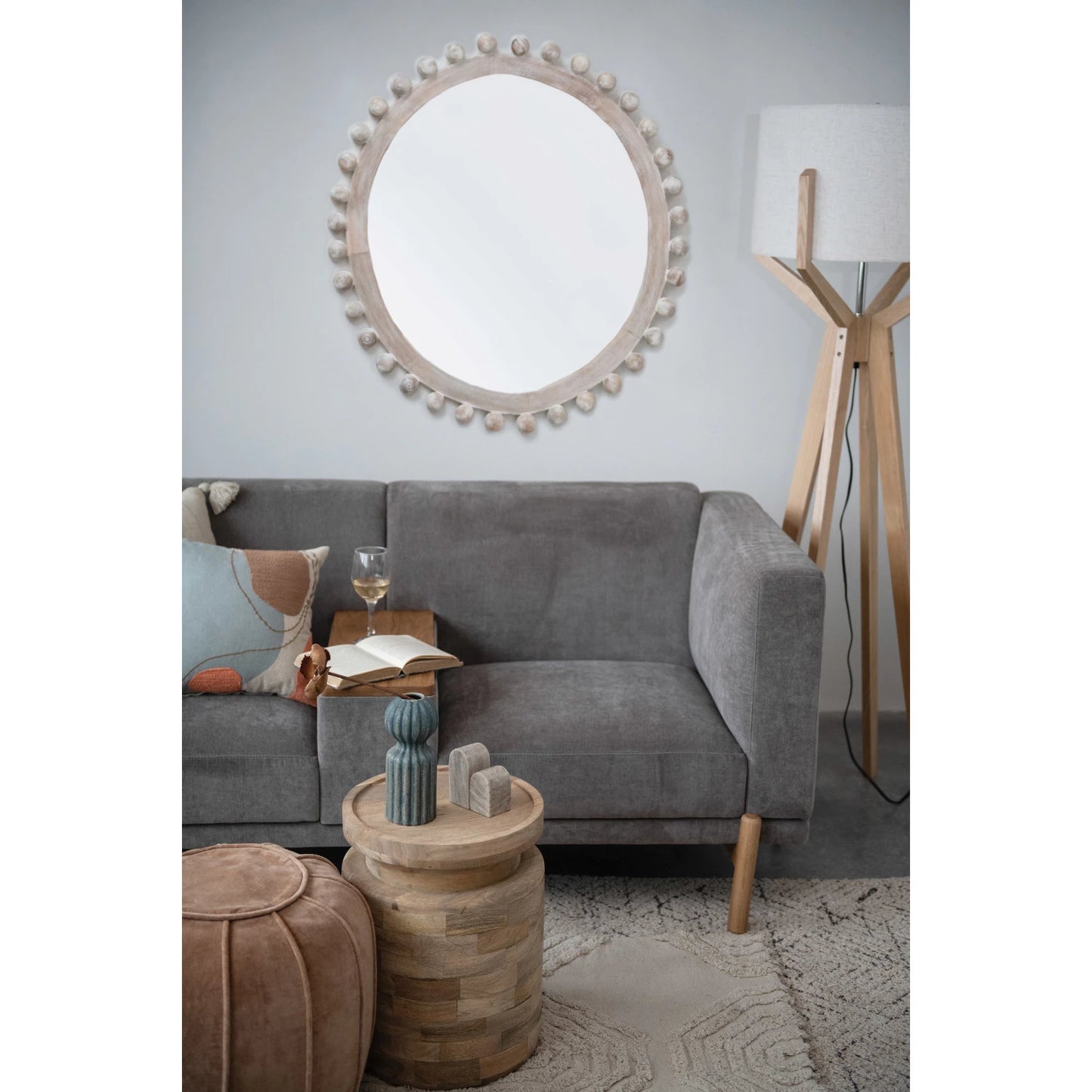 Mango Wood Whitewashed Framed Wall Mirror
