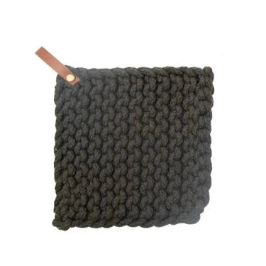 Crocheted Pot Holder with Leather Loop - 7 Colors