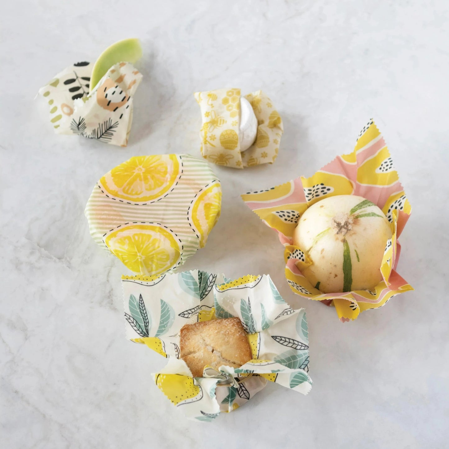 Set of 3 Square Reusable Fabric Beeswax Food Covers with Prints