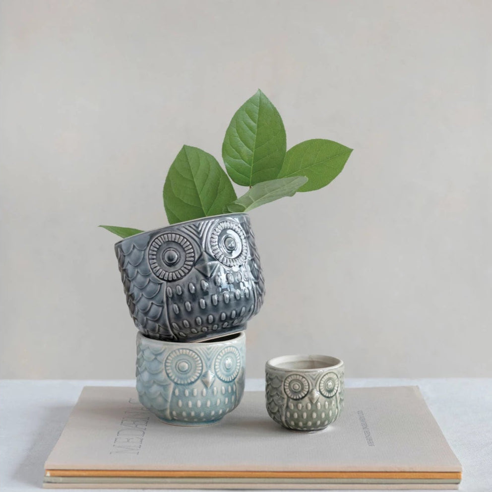 Stoneware Owl Containers