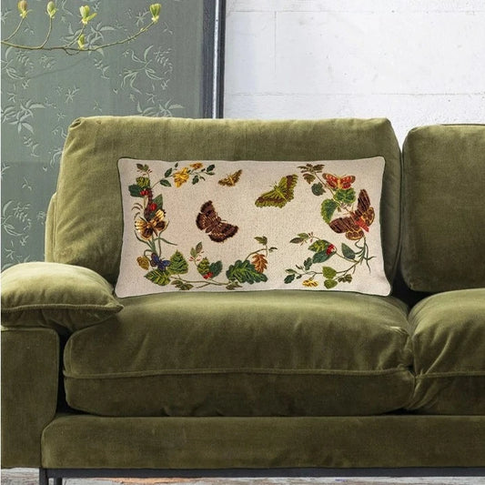 Lumbar Pillow w/ Butterflies, Flowers, Embroidery & Piping