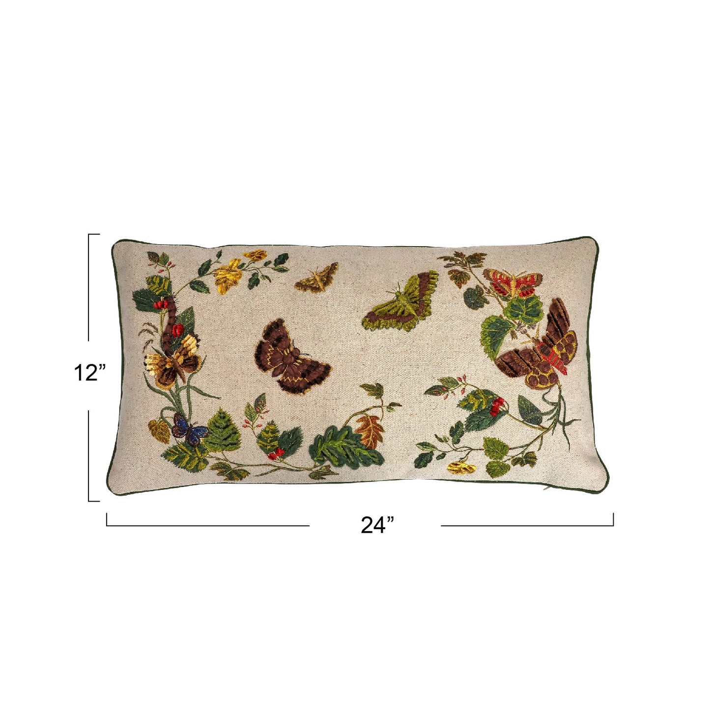 Lumbar Pillow w/ Butterflies, Flowers, Embroidery & Piping